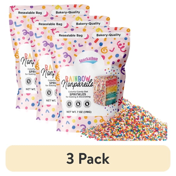 (3 pack) Snackathon Sprinkles for Baking & Decorating, Rainbow Nonpareils, 7 Ounce