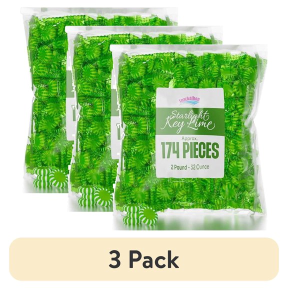 (3 pack) Snackathon Starlight Hard Candy, Key Lime Flavor, Individually Wrapped (Various Sizes)