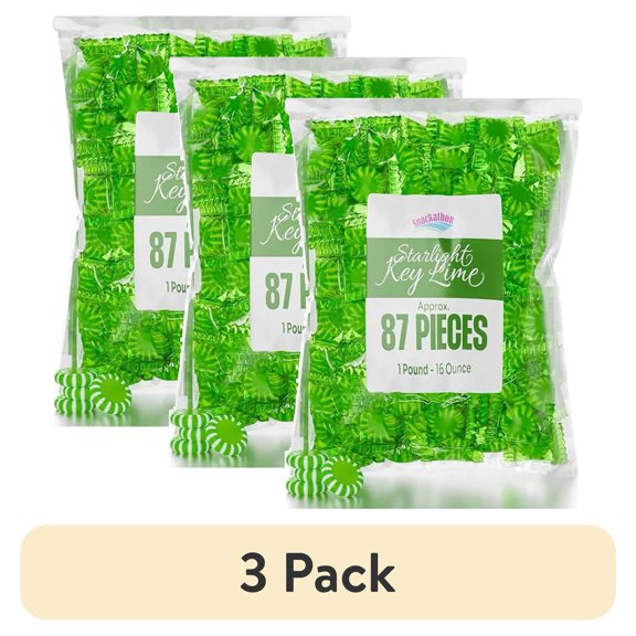 (3 pack) Snackathon Starlight Hard Candy, Key Lime Flavor, Individually Wrapped (Various Sizes)