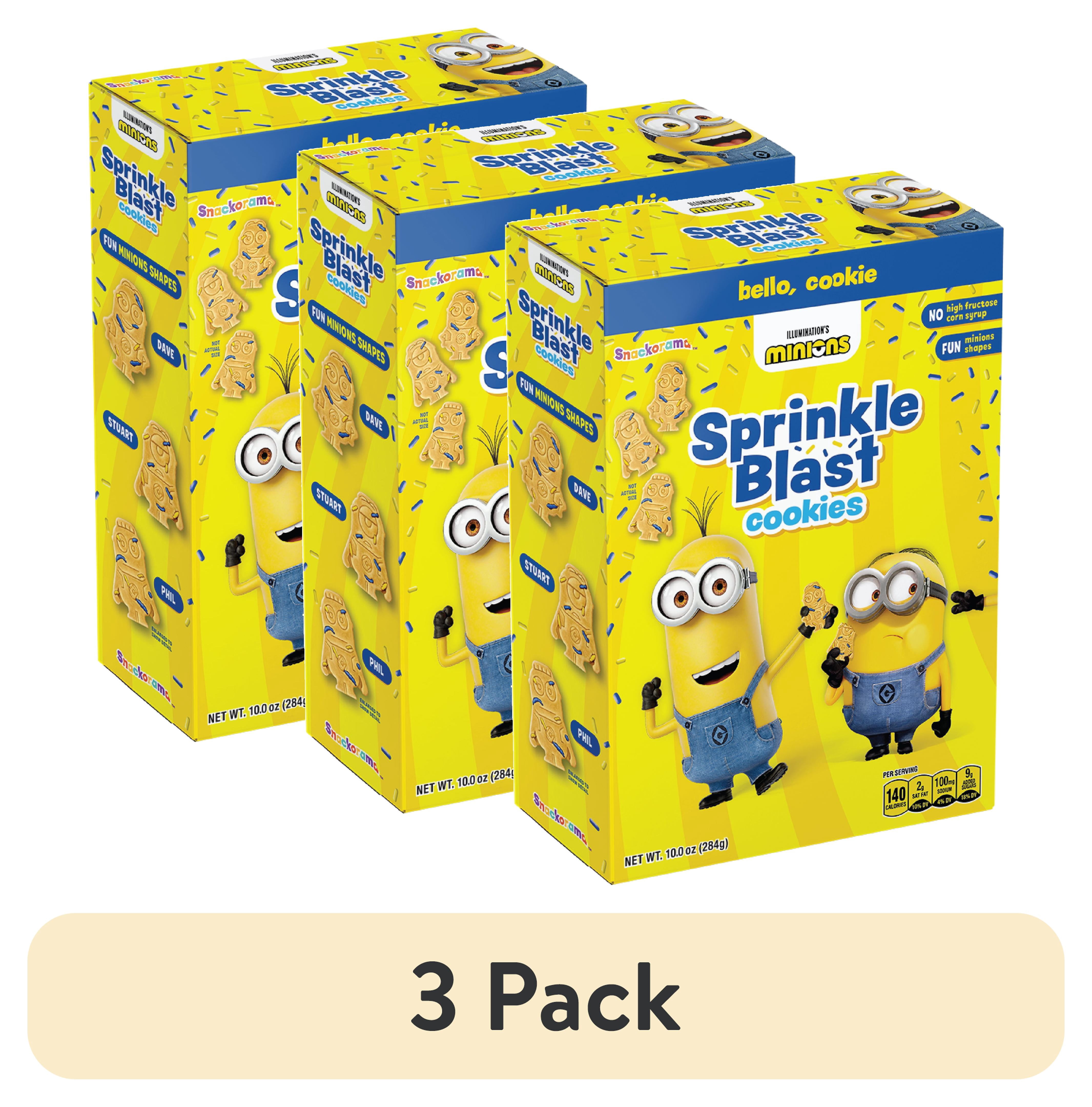 (3 pack) Snackorama Minions Sprinkle Blast Baked Cookies, Vanilla Flavor with Sprinkles, 10 oz Box (Shelf-Stable)