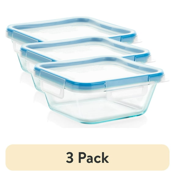 (3 pack) Snapware Total Solution Glass 4-Cup Square with Lid, A Practical Choice for Dry Goods and Bulk Ingredients