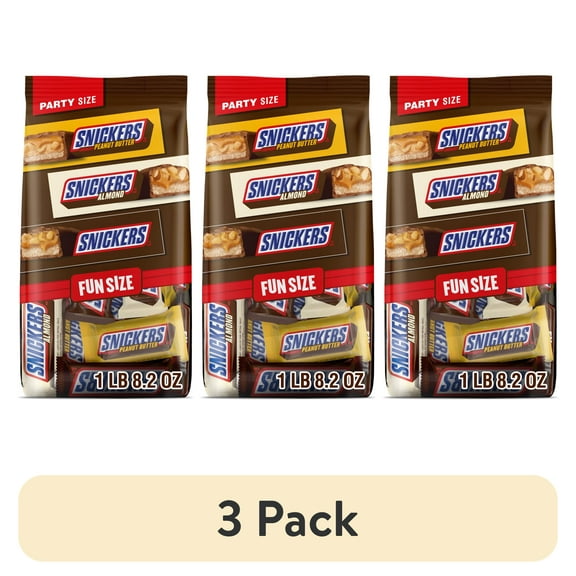 (3 pack) Snickers Fun Size Football Chocolate Bars Variety Pack, Party Size - 24.02 oz Candy Bag