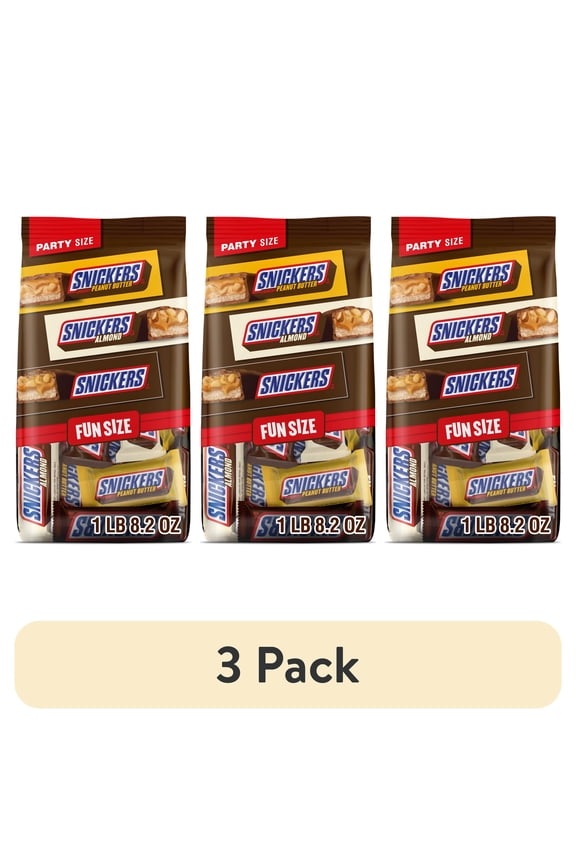 (3 pack) Snickers Fun Size Football Chocolate Bars Variety Pack, Party Size - 24.02 oz Candy Bag