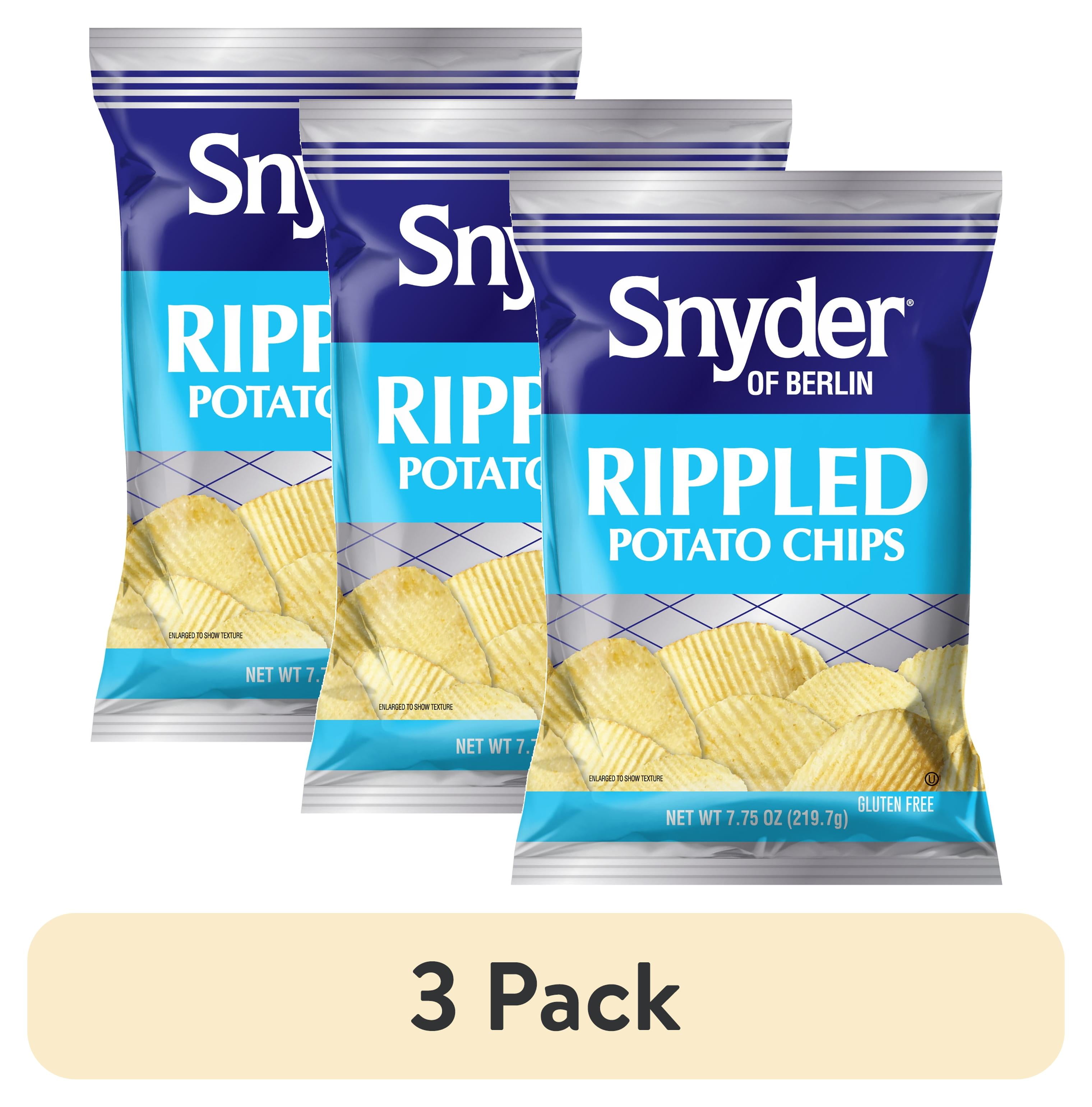 (3 pack) Snyder of Berlin Rippled Potato Chips, Gluten-Free, 7.75 oz Bag