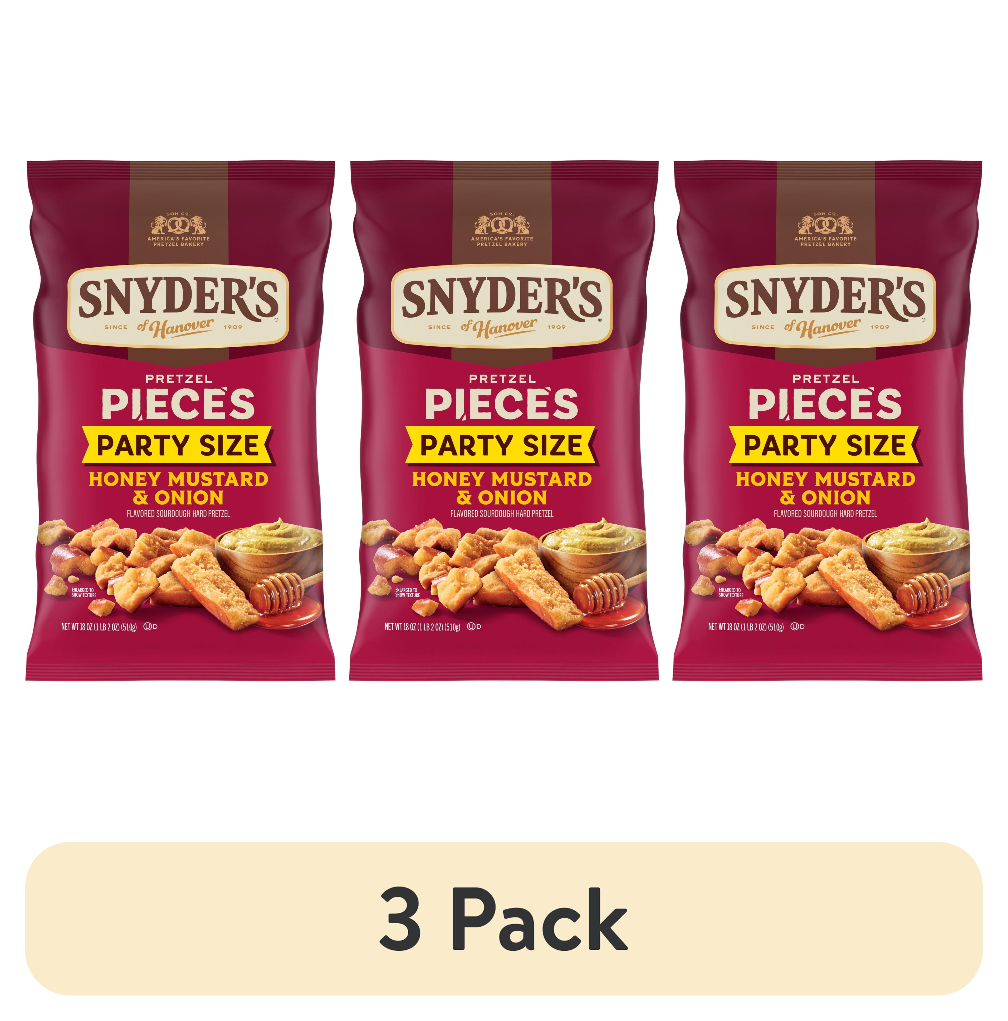 (3 pack) Snyder's of Hanover Honey Mustard & Onion Flavored Pretzel Pieces, 18 oz Bag