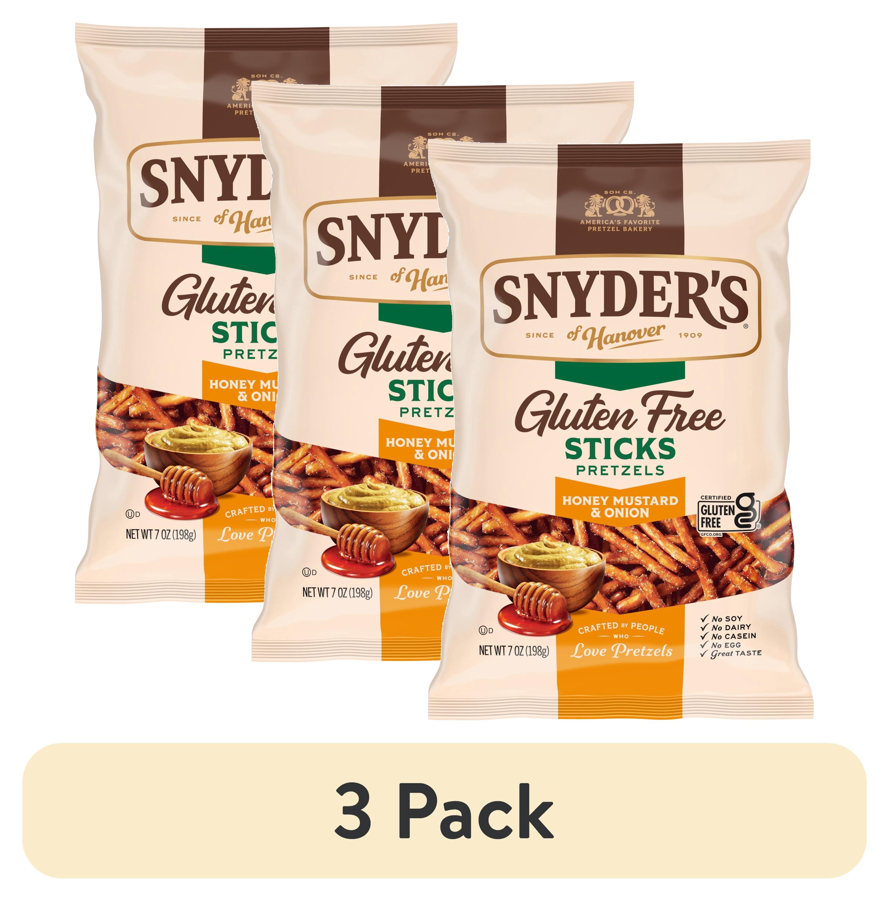 (3 pack) Snyder's of Hanover Honey Mustard and Onion Gluten Free Pretzel Sticks, 7 oz Bag