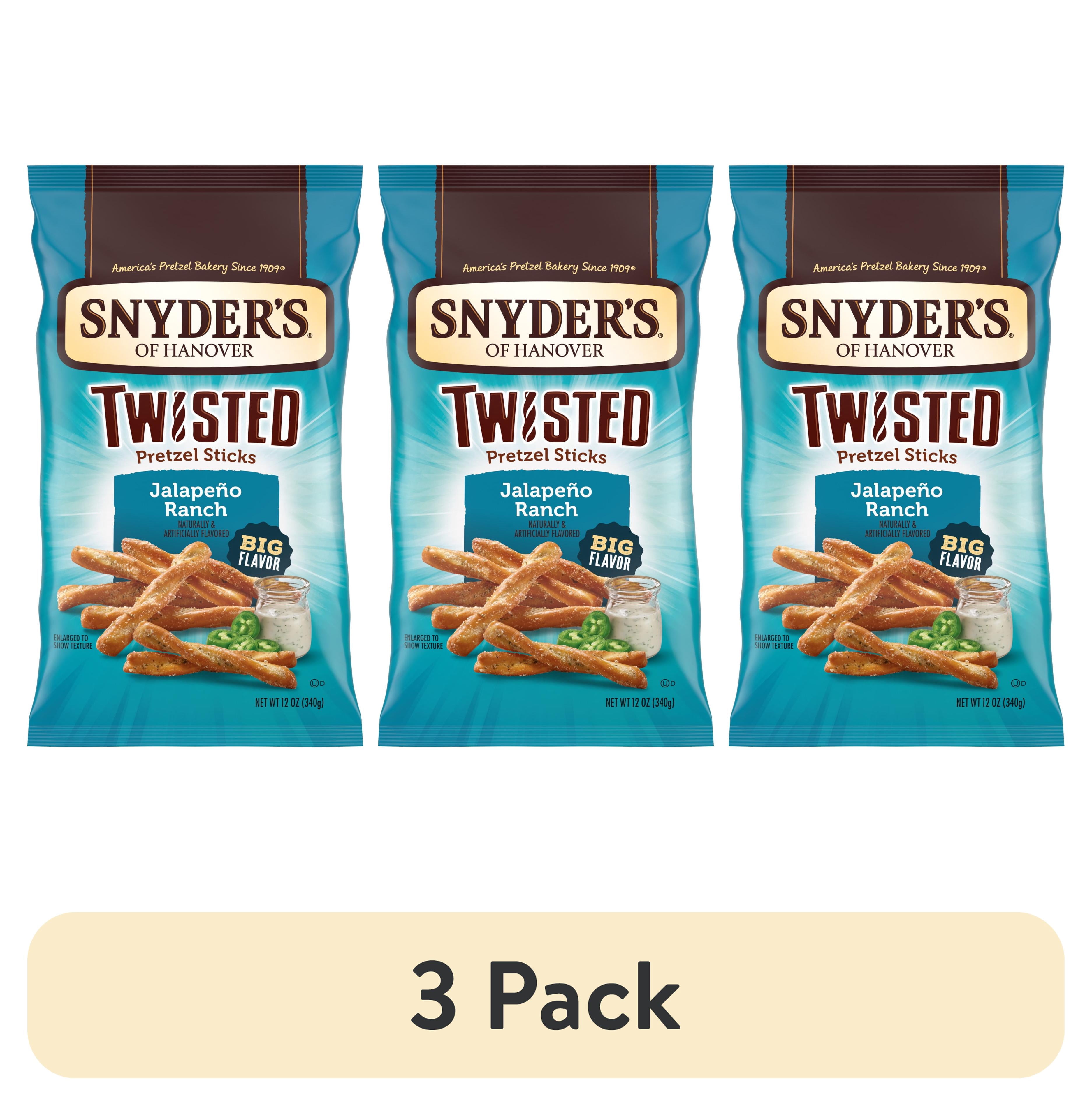 (3 pack) Snyder's of Hanover Jalapeno Ranch Flavored Twisted Pretzel Sticks, 12 oz Bag