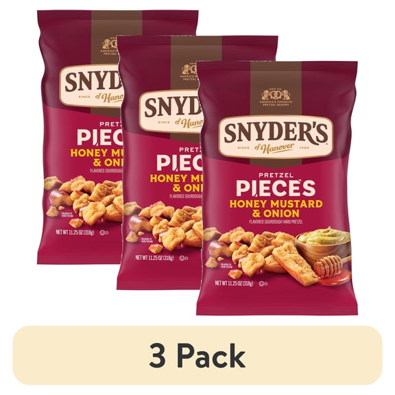 (3 pack) Snyder's of Hanover Honey Mustard & Onion Flavored Pretzel Pieces, 11.25 oz Bag