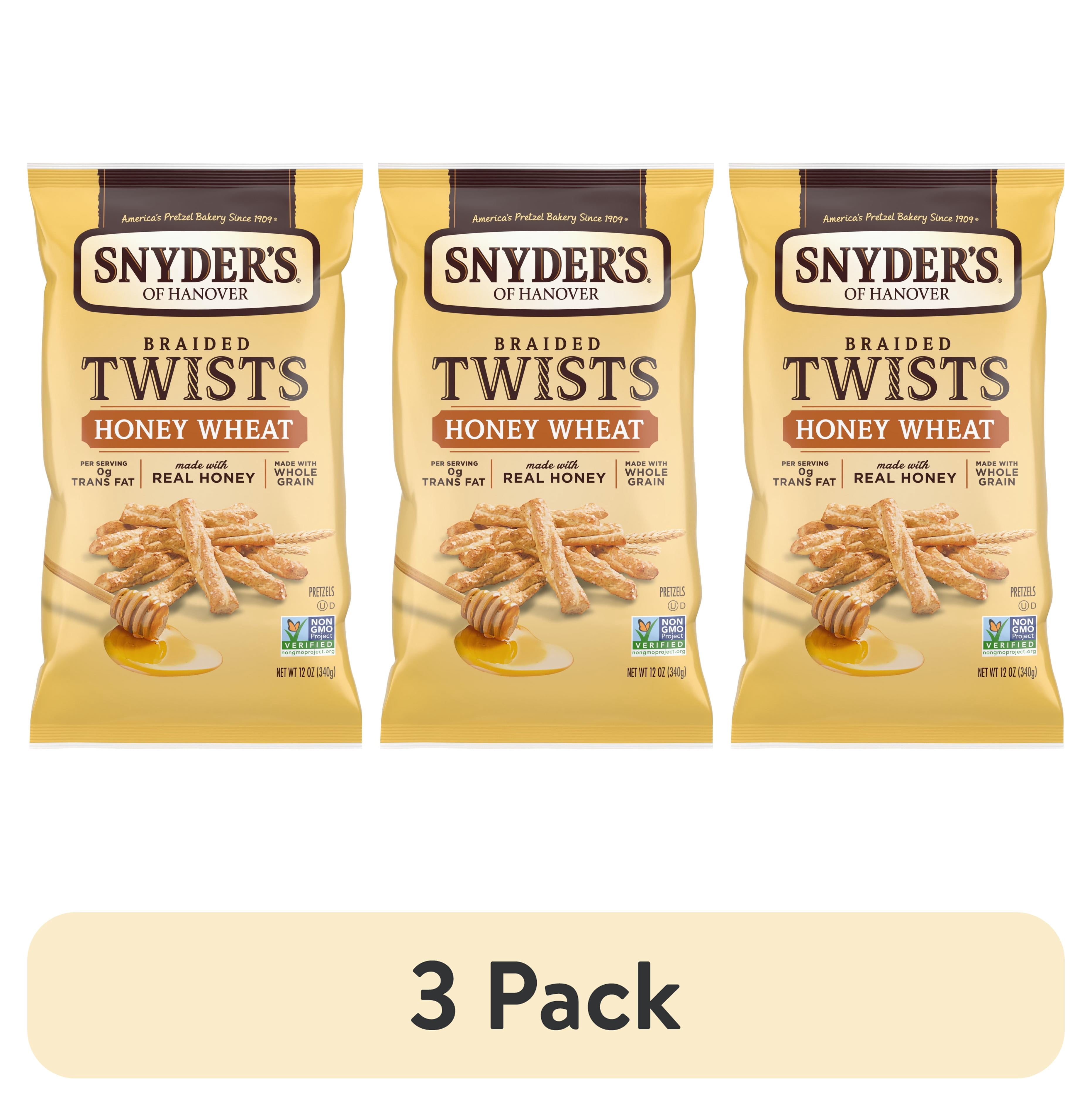 (3 pack) Snyder's of Hanover Pretzels, Braided Pretzel Twists Honey Wheat, 12 oz