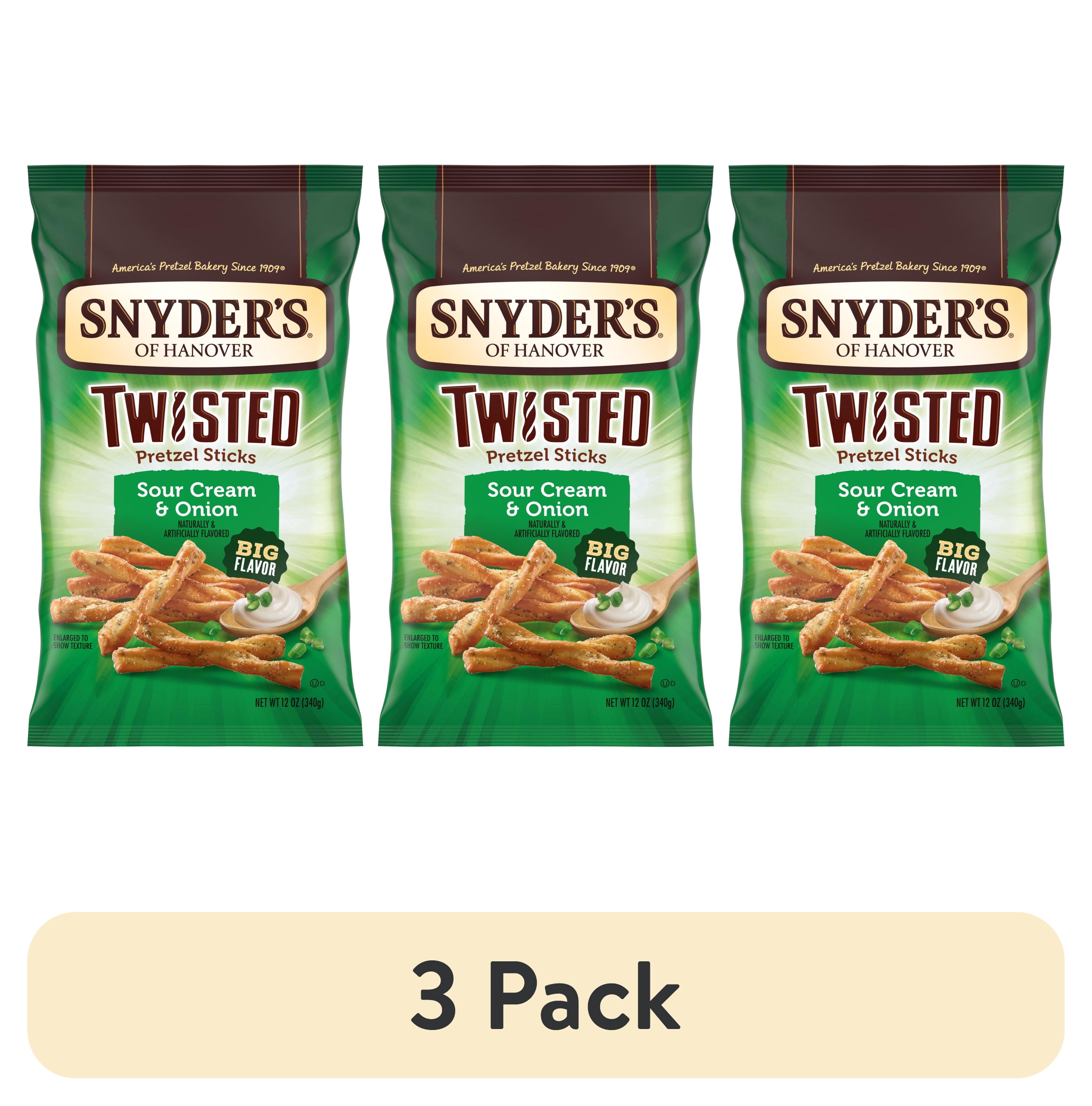 (3 pack) Snyder's of Hanover, Sour Cream & Onion Twisted Pretzel Sticks, 12 oz Bag