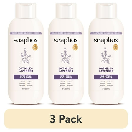 (3 pack) Soapbox Moisture Multiplying Body Wash for Women & Men, All Skin Types, Oat Milk and Lavender, 20 oz