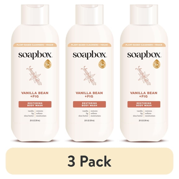 (3 pack) Soapbox Moisture Multiplying Body Wash for Women & Men, All Skin Types, Vanilla Bean + Fig, 20 oz