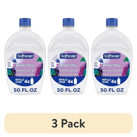 (3 pack) Softsoap Antibacterial Liquid Hand Soap, New Easy Pour Spout, White Tea and Berry Scent, 50 fl oz