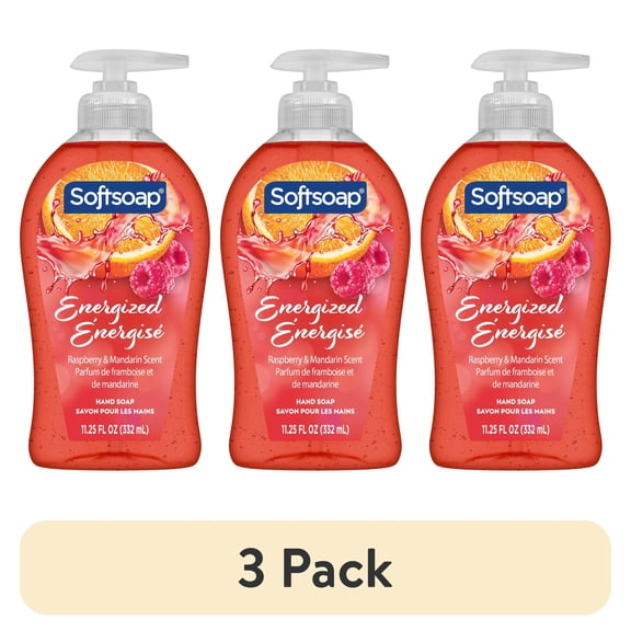 (3 pack) Softsoap Energized Liquid Hand Soap, Paraben Free, pH Balanced, Raspberry and Mandarin Scent, 11.25 fl oz Pump Bottle
