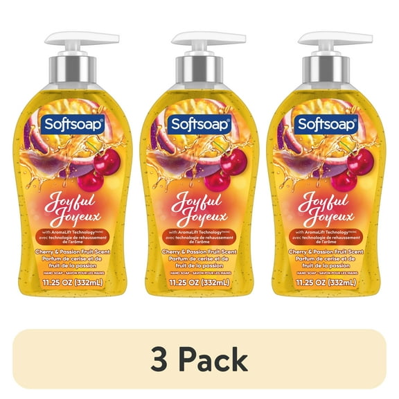 (3 pack) Softsoap Joyful Liquid Hand Soap, Paraben Free, pH Balanced, Cherry and Passion Fruit Scent, 11.25 fl oz Pump Bottle