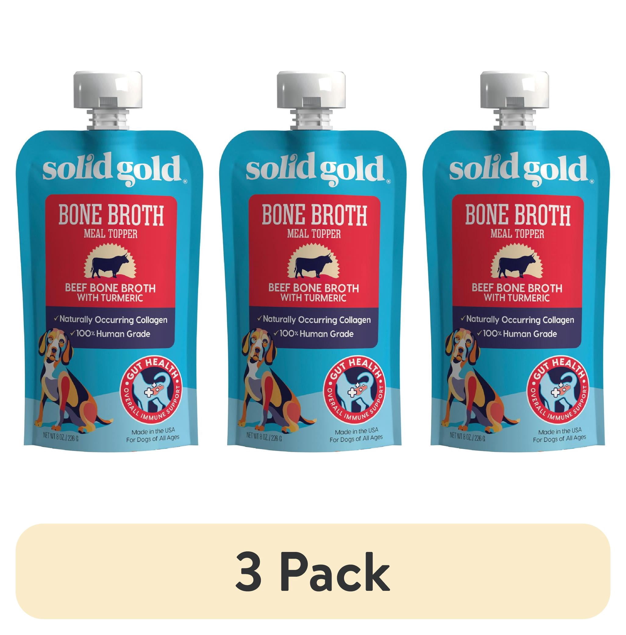 (3 pack) Solid Gold Bone Broth Meal Topper for Dogs, Grain-Free, Beef Flavor, 8 oz
