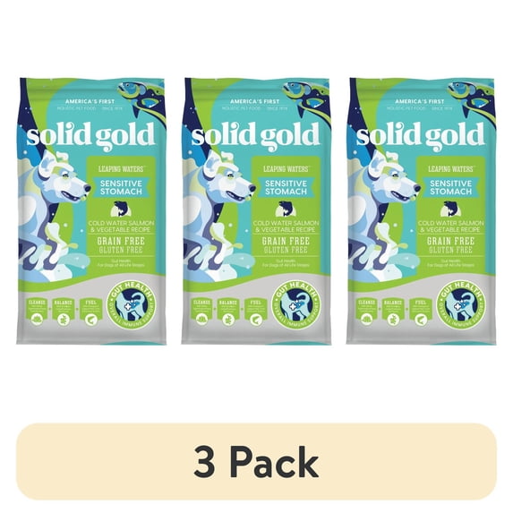(3 pack) Solid Gold Leaping Waters Dog Food, Salmon 4lb