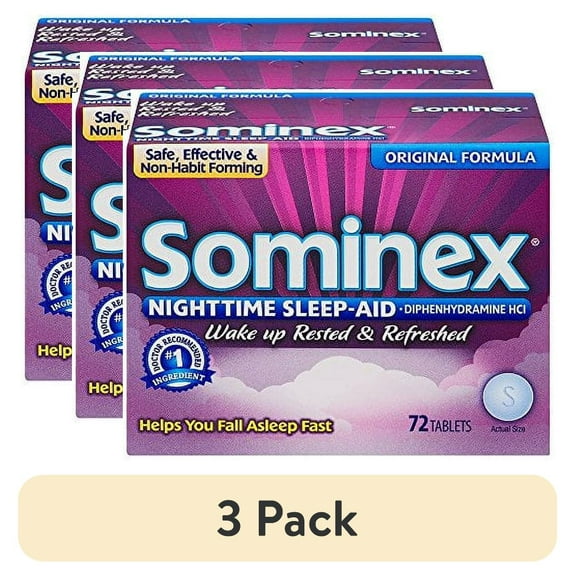 (3 pack) Sominex Original Formula Night-Time Sleep Aid Tablets, 72 Count