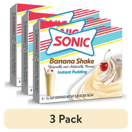 (3 pack) Sonic Banana Shake Instant Pudding Mix, 4 Servings, 3.03 oz Shelf-Stable Cardboard Box