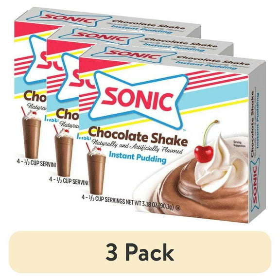 (3 pack) Sonic Chocolate Shake Instant Pudding Mix, 4 Servings, 3.18 oz Shelf Stable Cardboard Box