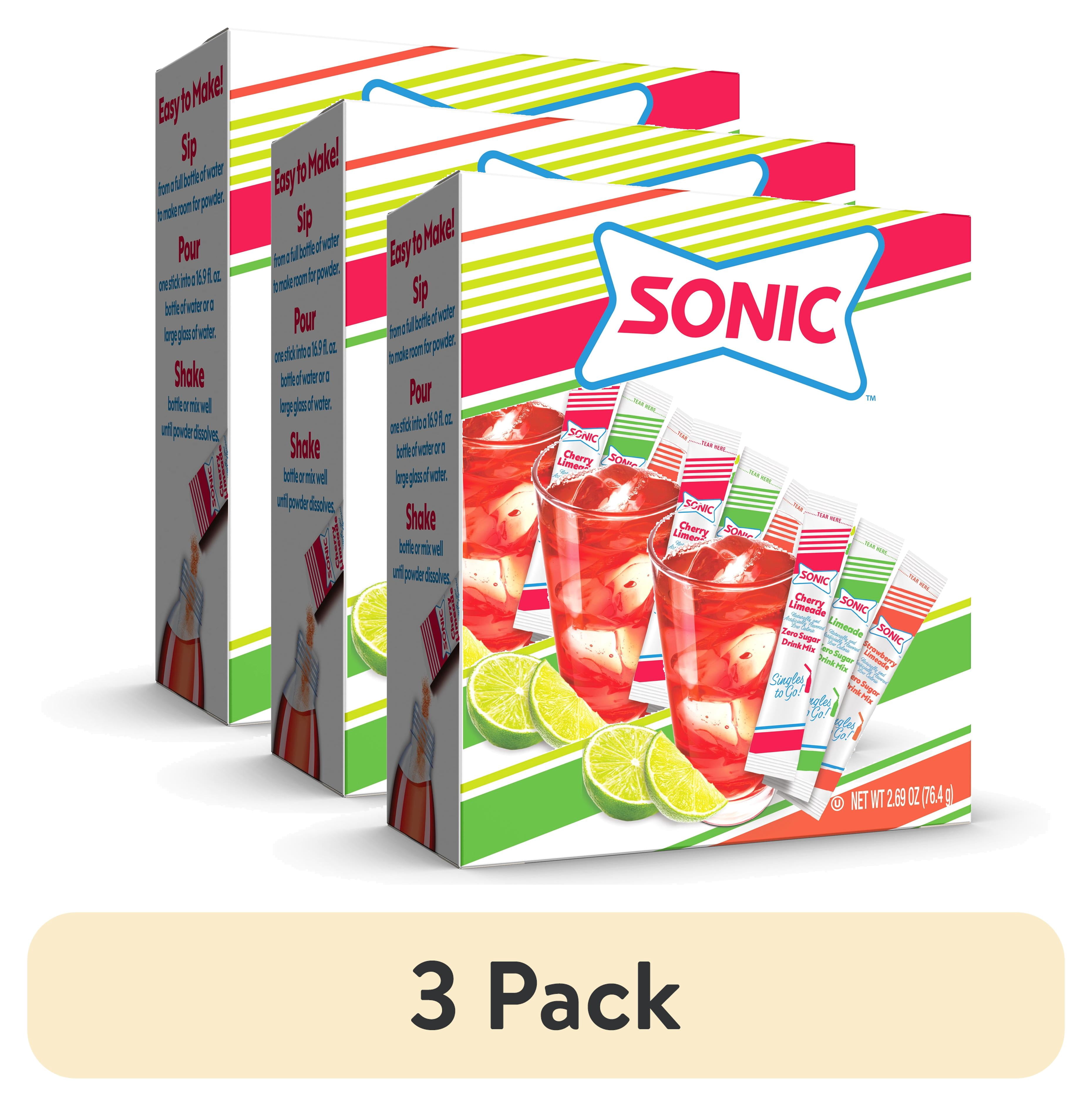 (3 pack) Sonic Limeade Sugar-Free Variety Pack Singles to Go Powdered Drink Mix, 30 Count Packets