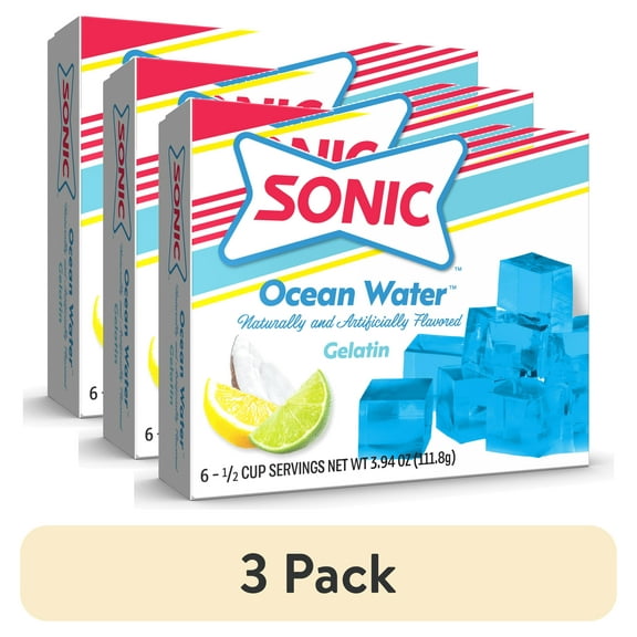 (3 pack) Sonic Ocean Water Gelatin Mix, 6 Servings, 3.94 oz Cardboard Box