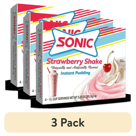 (3 pack) Sonic Strawberry Shake Instant Pudding Mix, 4 Servings, 3.03 oz Cardboard Box