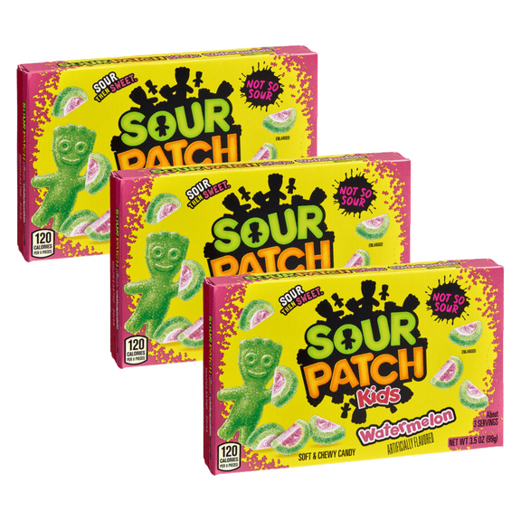 (3 pack) Sour Patch Kids Watermelon Soft & Chewy Candy Theater Box, 3.5 oz