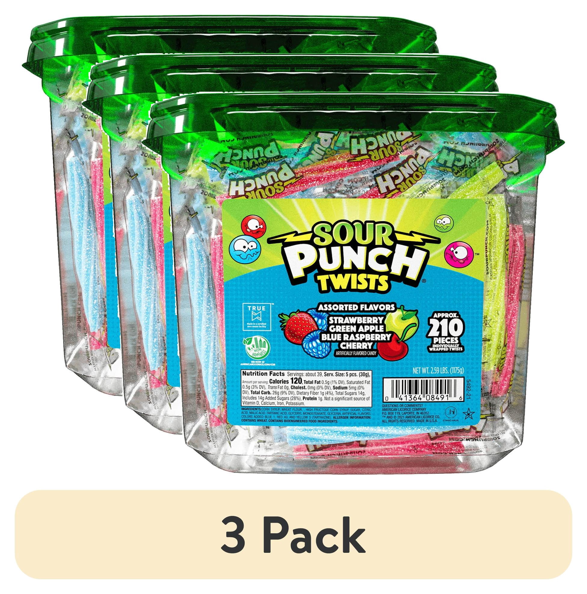 (3 pack) Sour Punch Twists, Assorted Flavors Chewy Candy, 210 Pieces, 2.59 lb Jar