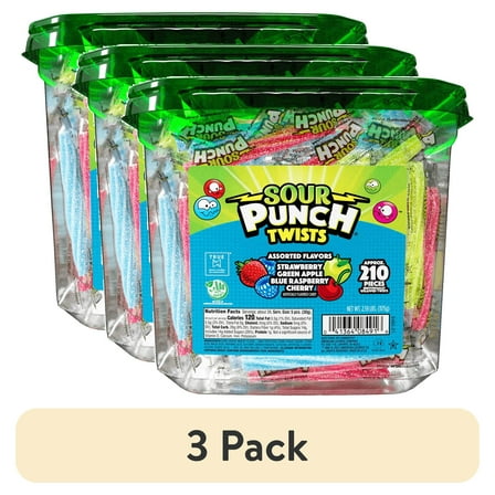 (3 pack) Sour Punch Twists, Assorted Flavors Chewy Candy, 210 Pieces, 2.59 lb Jar