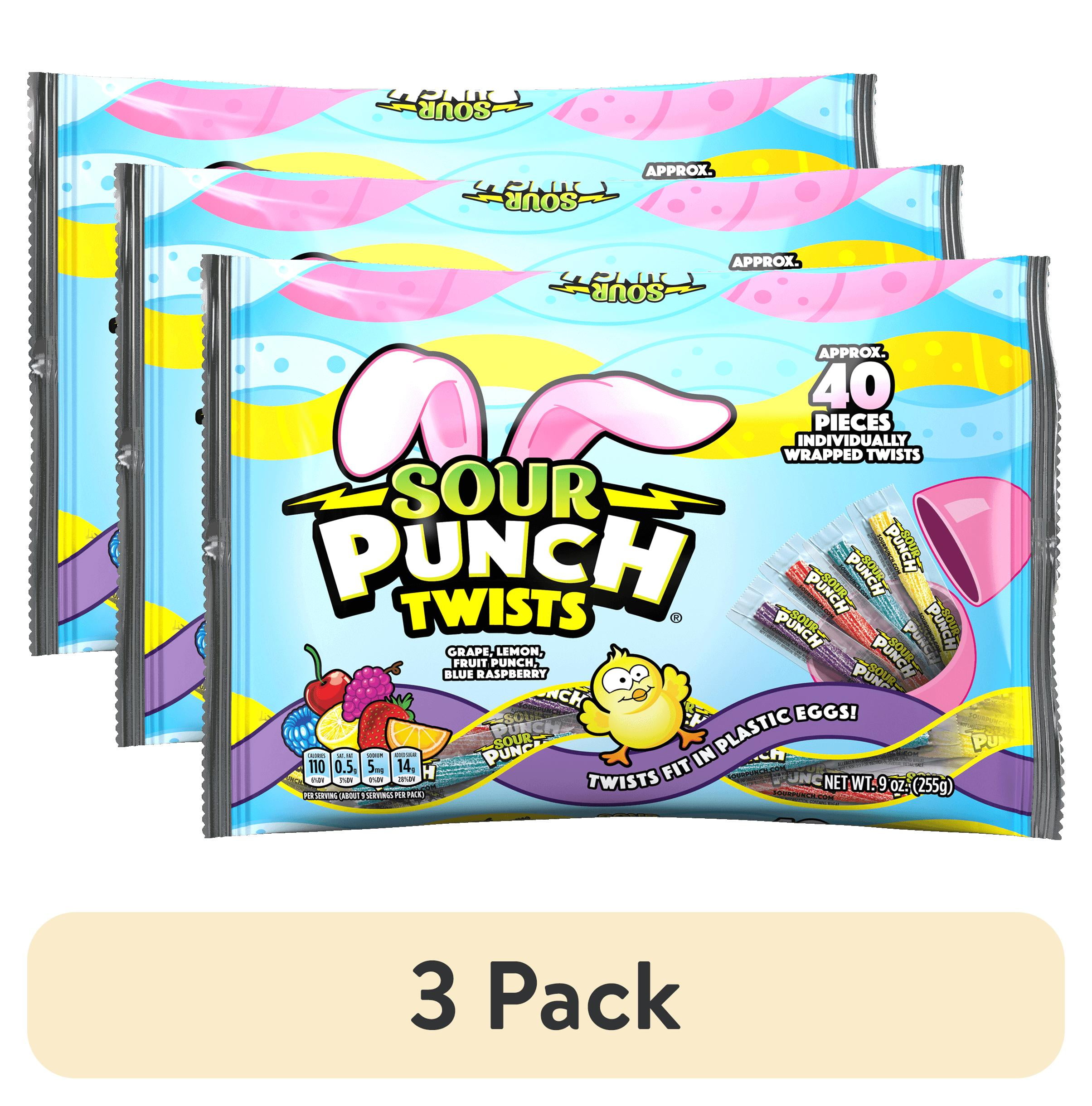 (3 pack) Sour Punch Twists Individually Wrapped Easter Candy, 9oz Bag