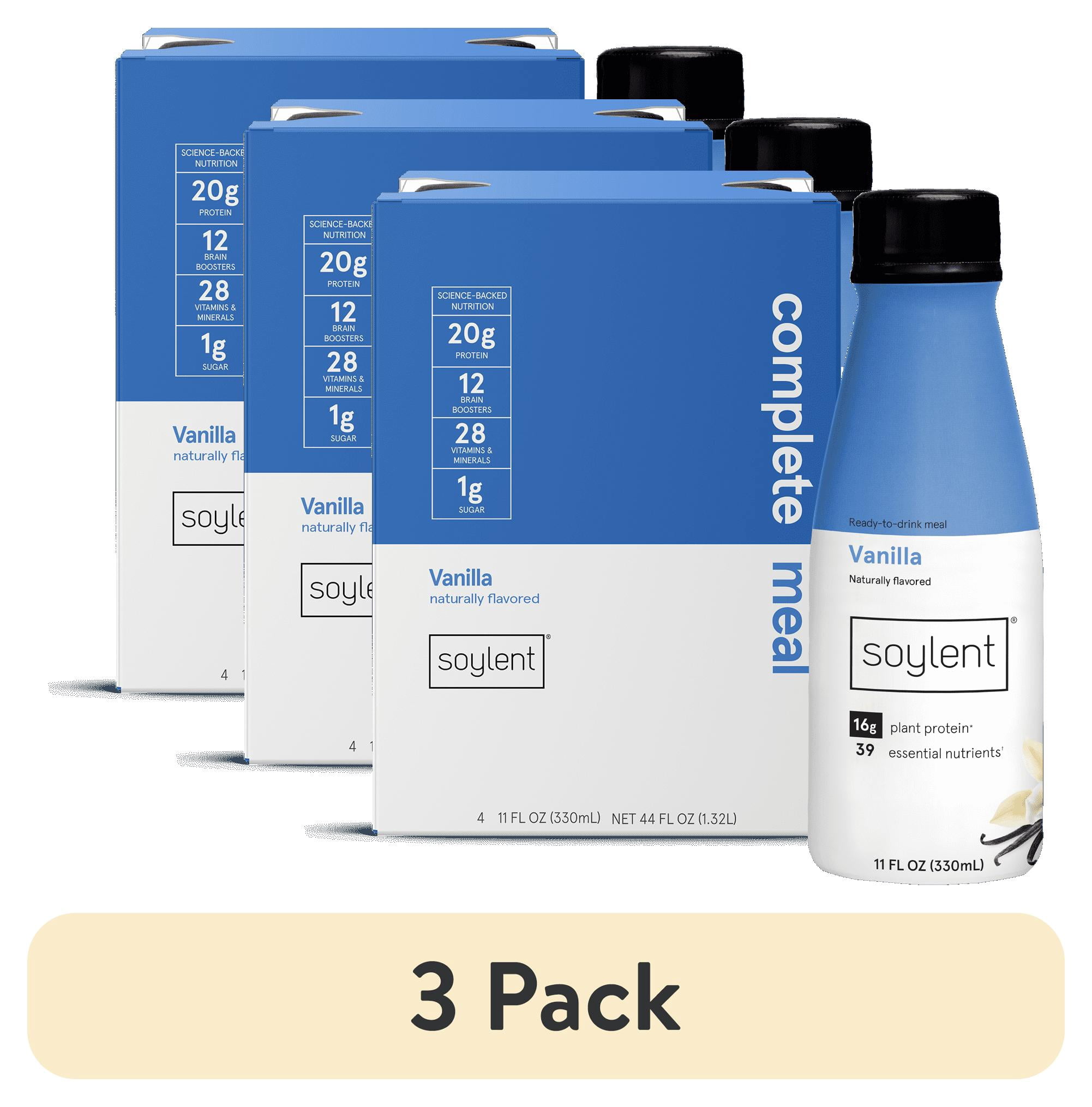 (3 pack) Soylent Vanilla Plant Protein Meal Replacement Shake, 11 fl oz, 4ct
