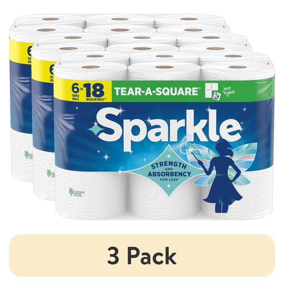 (3 pack) Sparkle Tear-a-Square Paper Towels, 6 Triple Rolls