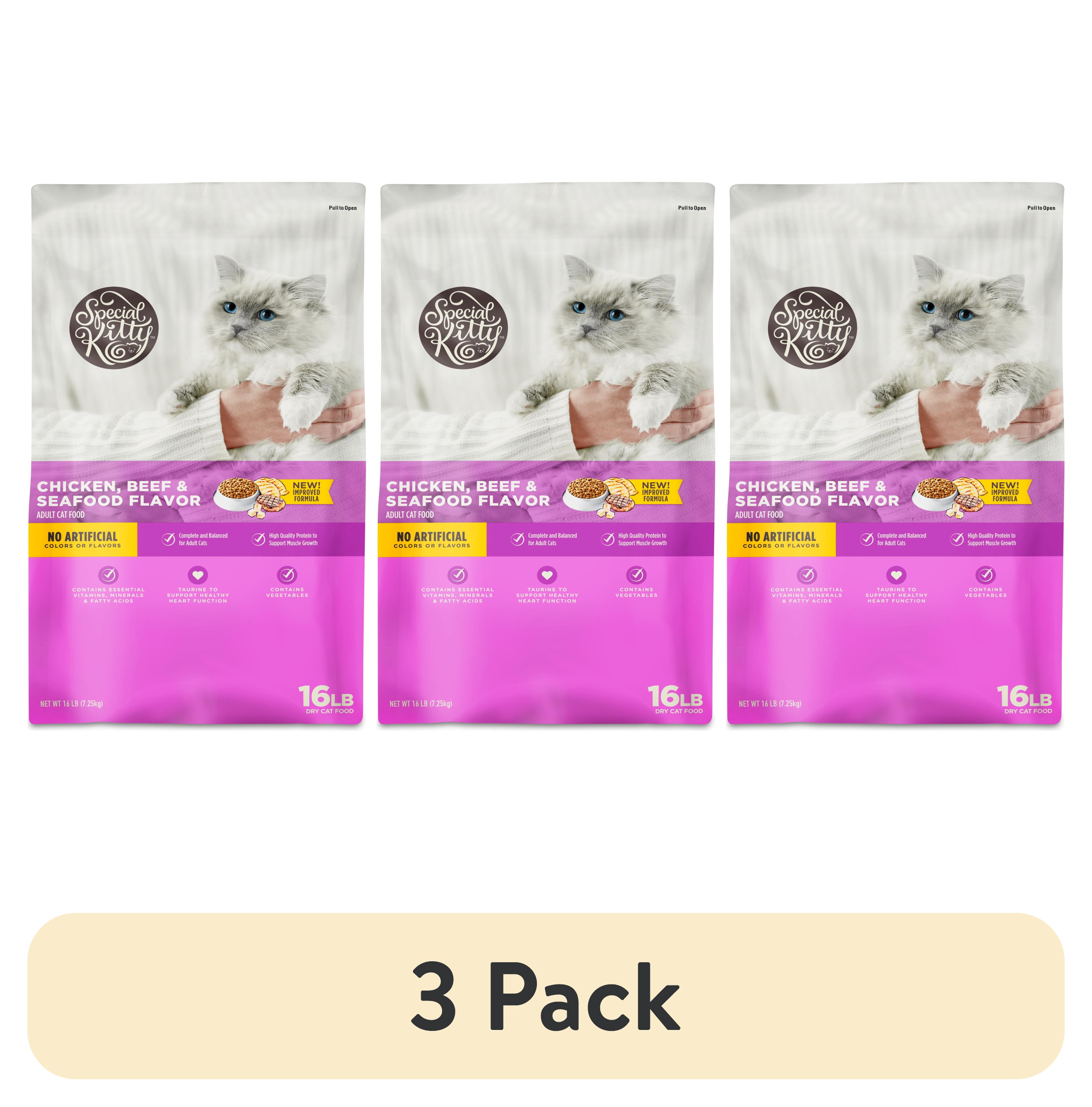 (3 pack) Special Kitty Chicken, Beef & Seafood Flavor Dry Cat Food, 16 lb Bag