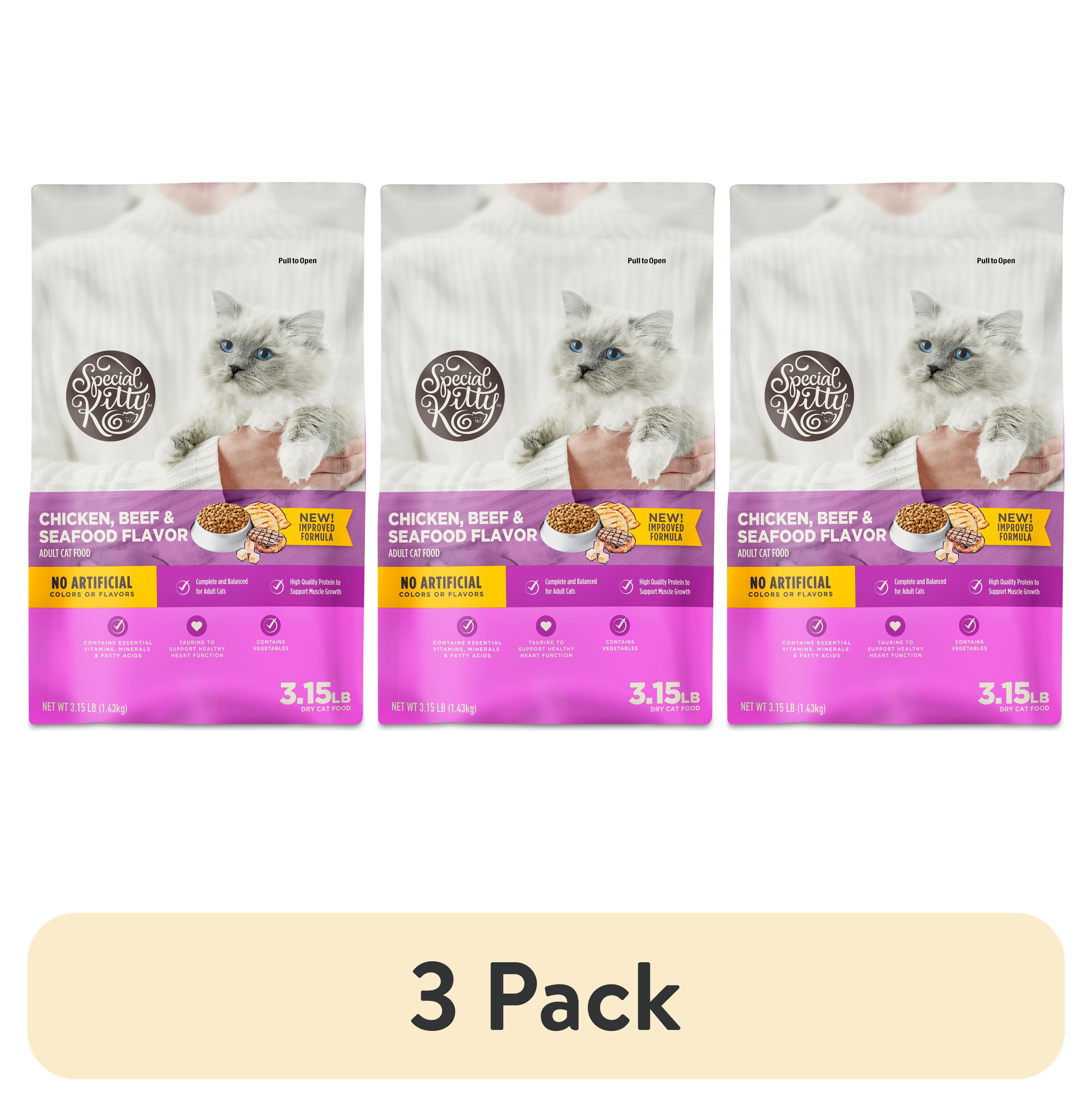 (3 pack) Special Kitty Chicken, Beef & Seafood Flavor Dry Cat Food, 3.15 lb Bag