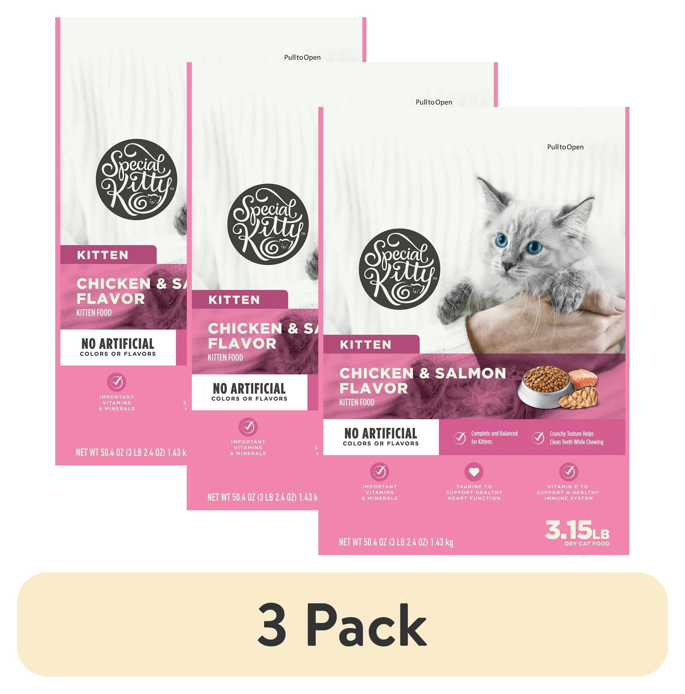 (3 pack) Special Kitty Chicken and Turkey Flavor with Oatmeal Kibble Dry Cat Food for Kittens, 3.15 lb Bag