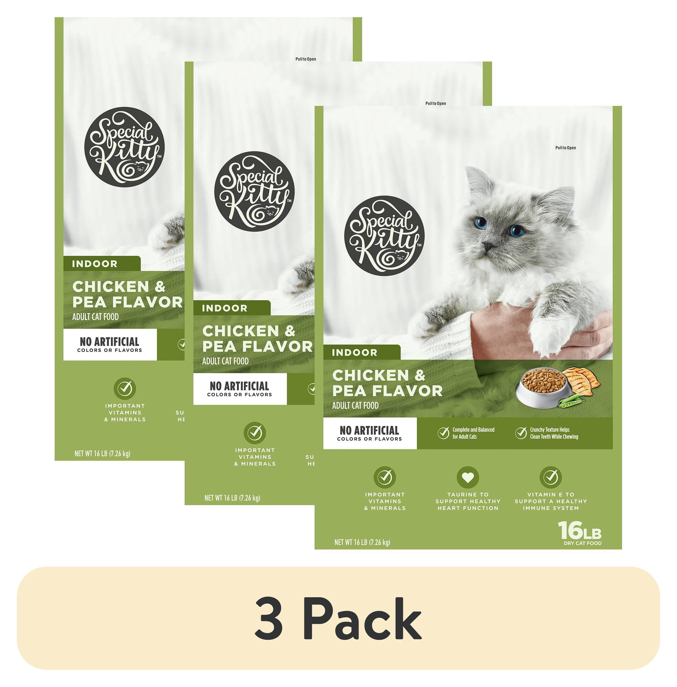 (3 pack) Special Kitty Indoor Formula Chicken & Pea Flavor Dry Cat Food, 16 lb Bag