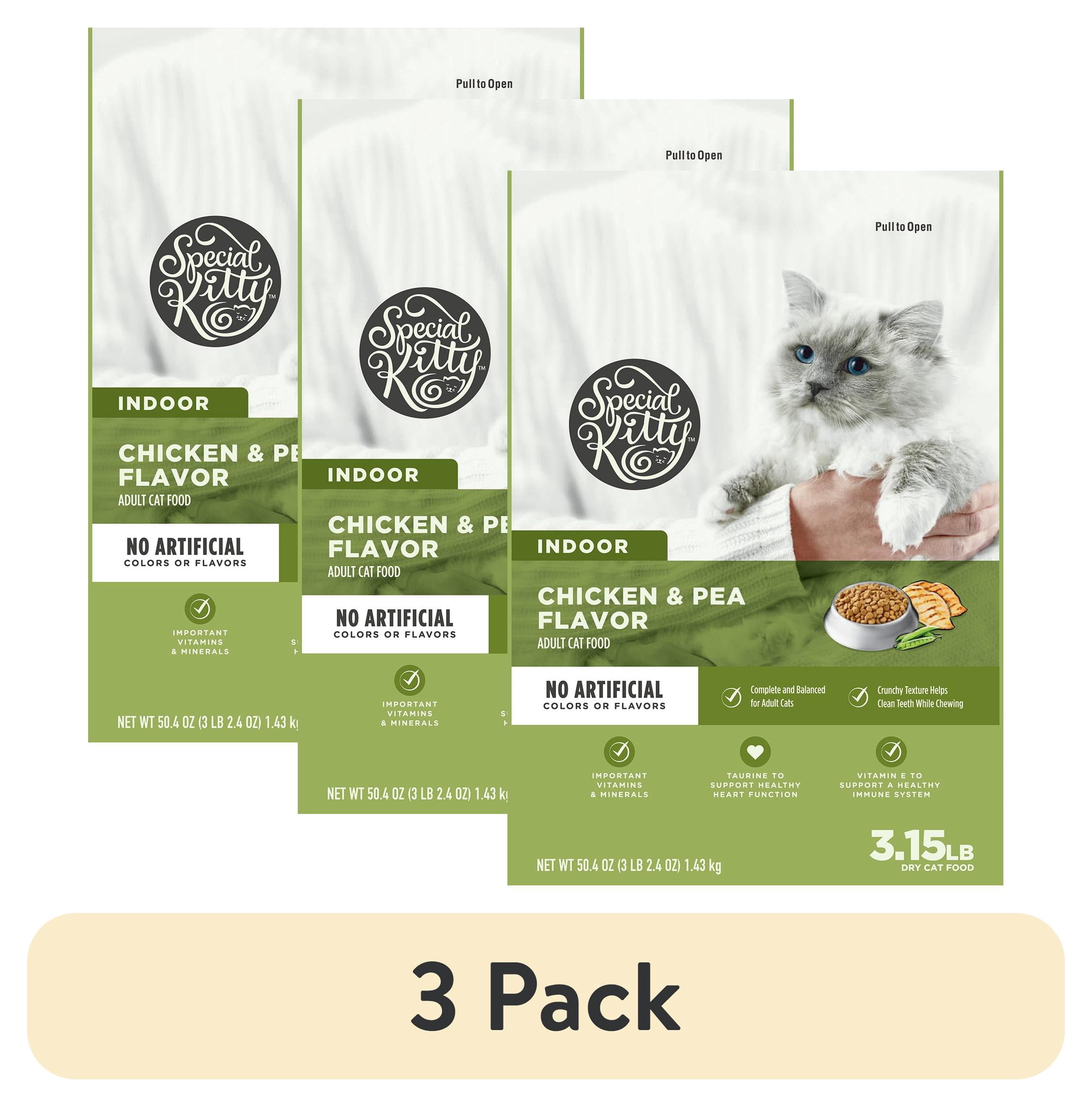 (3 pack) Special Kitty Indoor Formula Chicken and Pea Flavor Dry Cat Food, 3.15 lb Bag