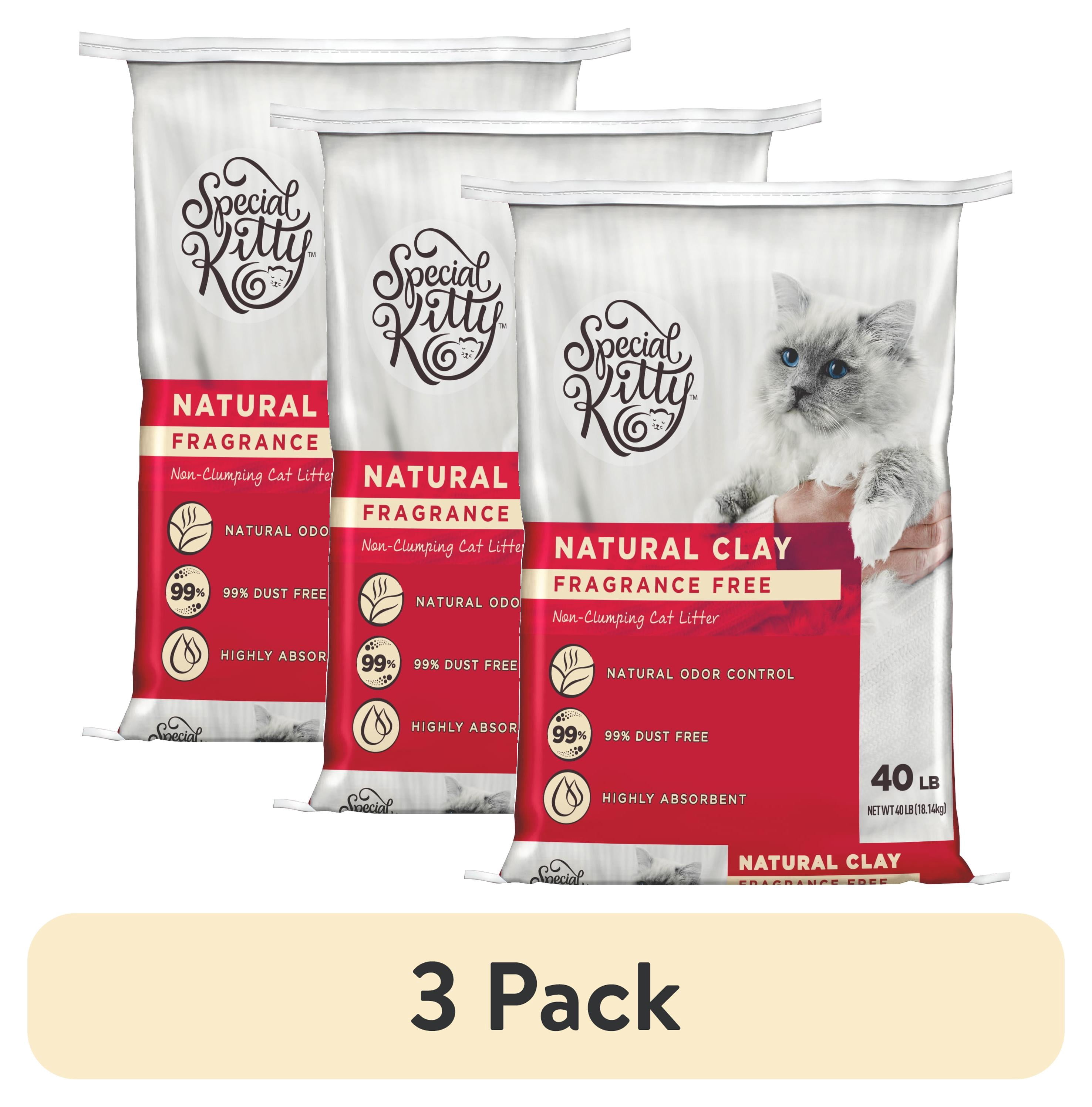 (3 pack) Special Kitty Non-Clumping Unscented Natural Clay Litter, 40 lbs