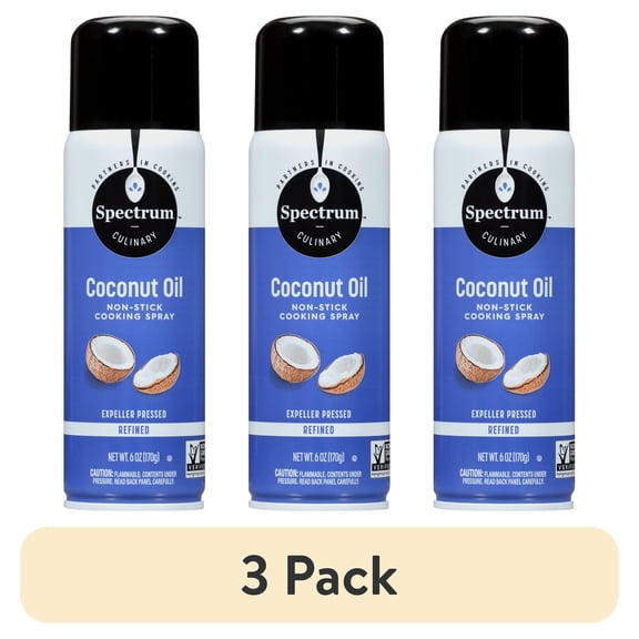 (3 pack) Spectrum Naturals Refined Non-Stick Coconut Oil Cooking Spray, 6 oz