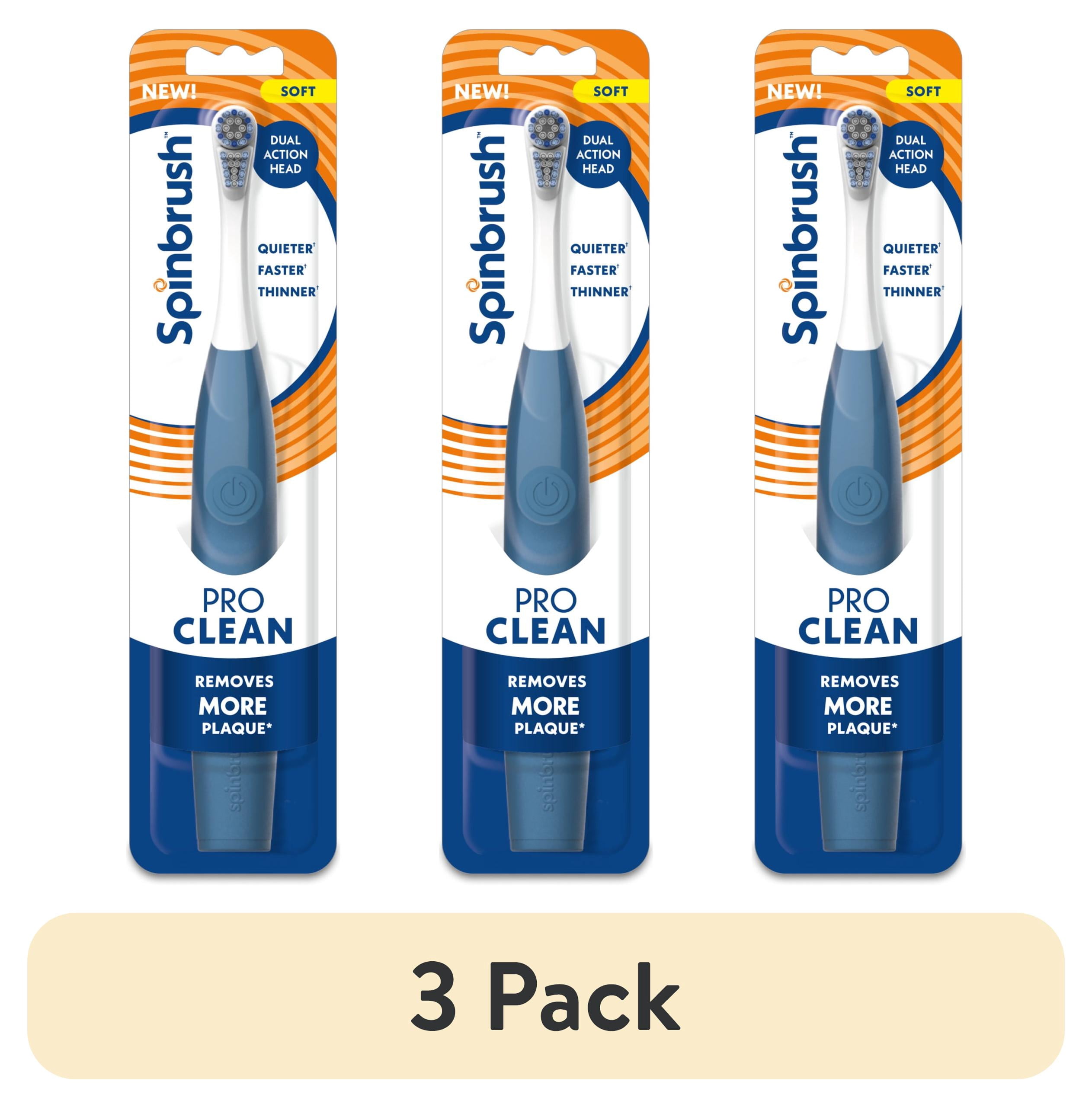 (3 pack) Spinbrush NEW PRO CLEAN Battery Powered Electric Toothbrush for Adults, Soft Bristles,  Blue,  1 Count