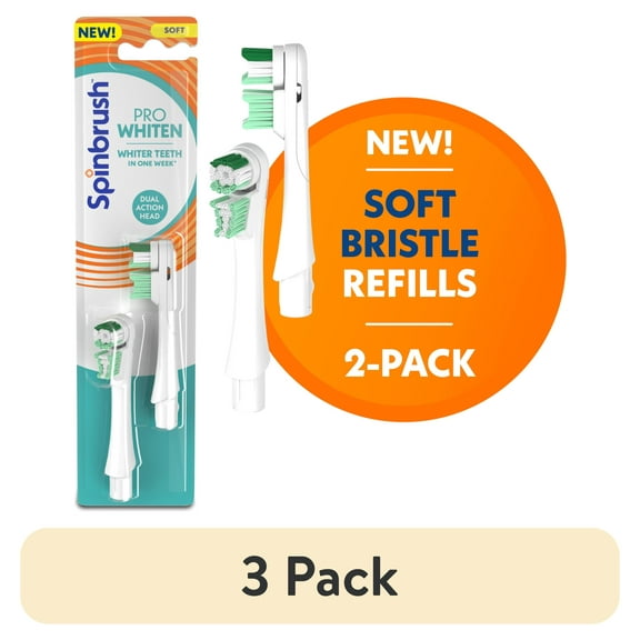 (3 pack) Spinbrush NEW PRO WHITEN Replacement Heads, Electric Toothbrush Refills, Soft Bristles, 2 Count