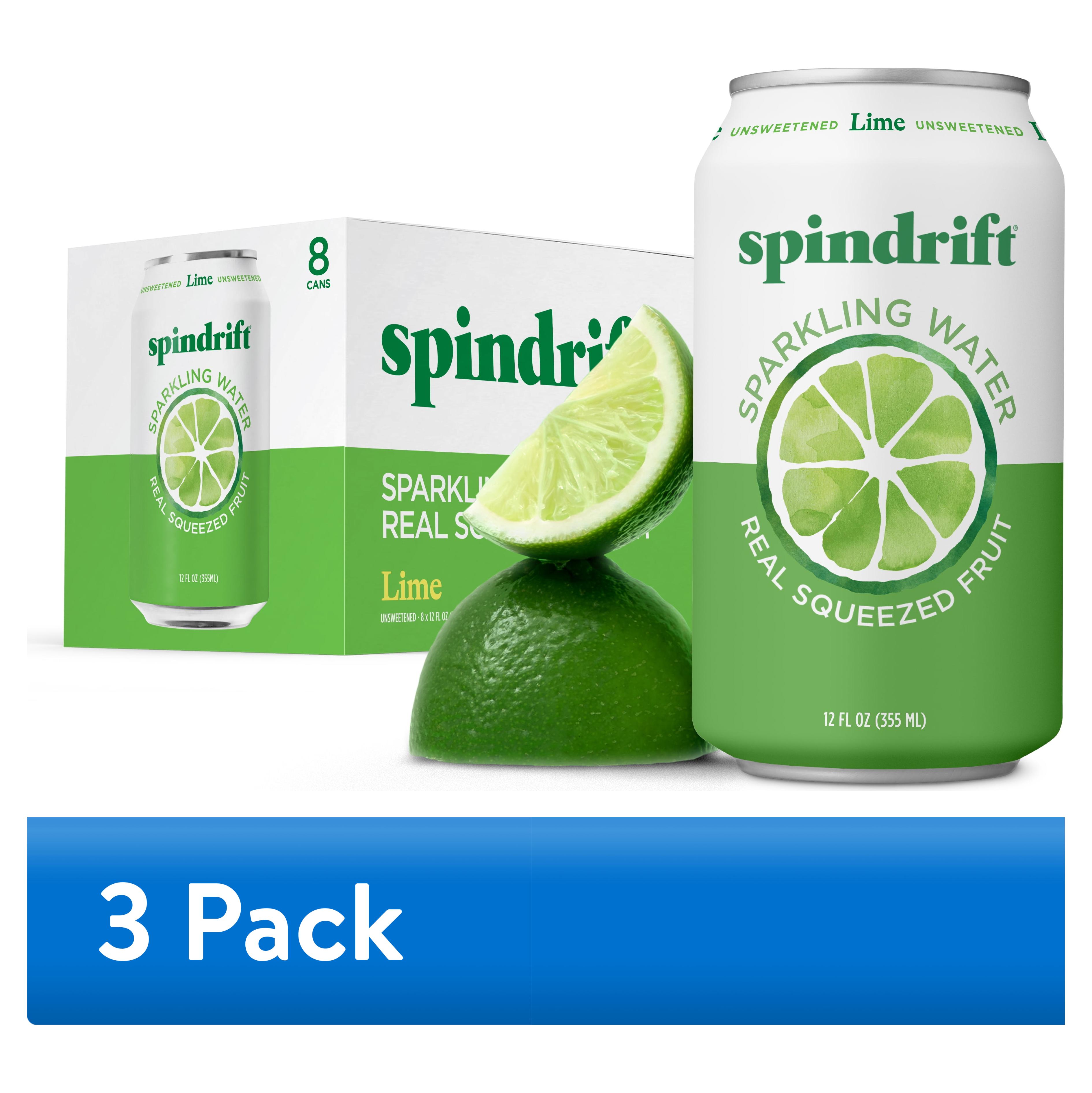(3 pack) Spindrift Lime Unsweetened Sparkling Water & Real Squeezed Fruit, 12 fl oz, 8 count