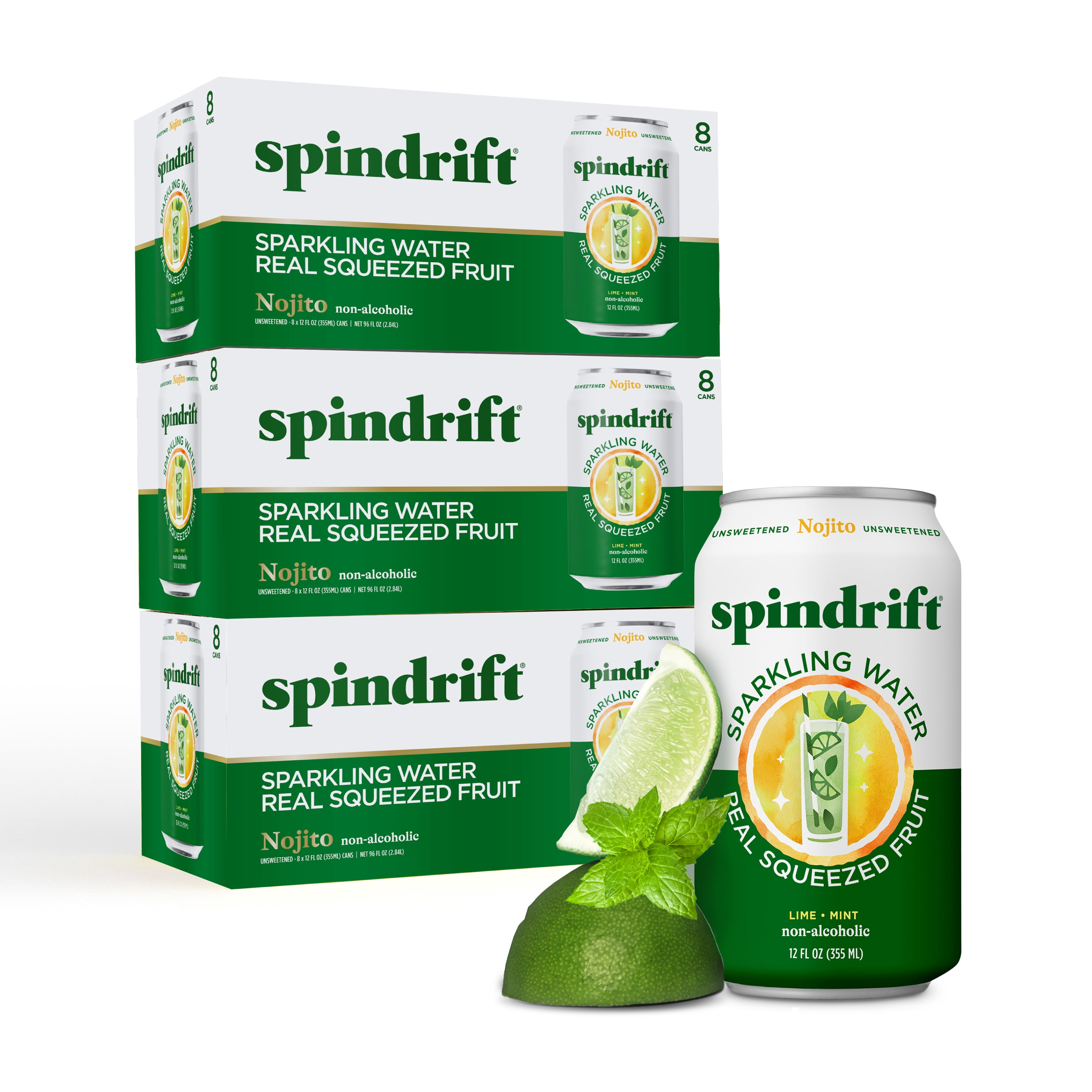 3 pack) Spindrift Sparkling Water Nojito, Lime and Mint No sugar