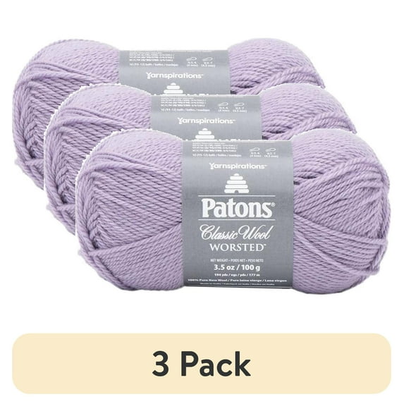 (3 pack) Spinrite 244077-77778 Patons Classic Wool Yarn, Lavender