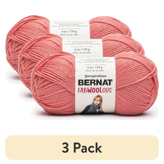 (3 pack) Spinrite Bernat Fabwoolous Yarn-Rich Rose