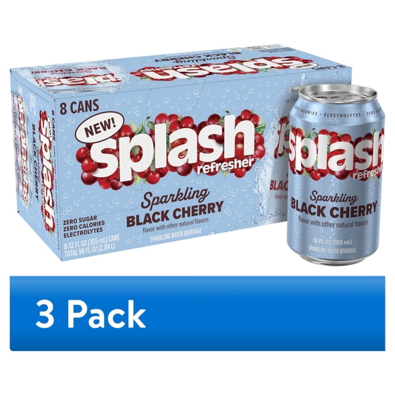 (3 pack) Splash Blast Sparkling Can, Black Cherry Flavor, 12 fl oz, 8-pack