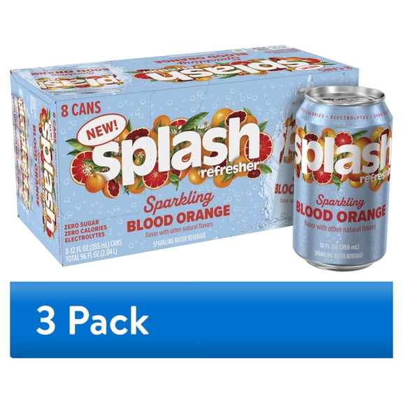 (3 pack) Splash Blast Sparkling Can, Blood Orange Flavor, 12 fl oz, 8-pack
