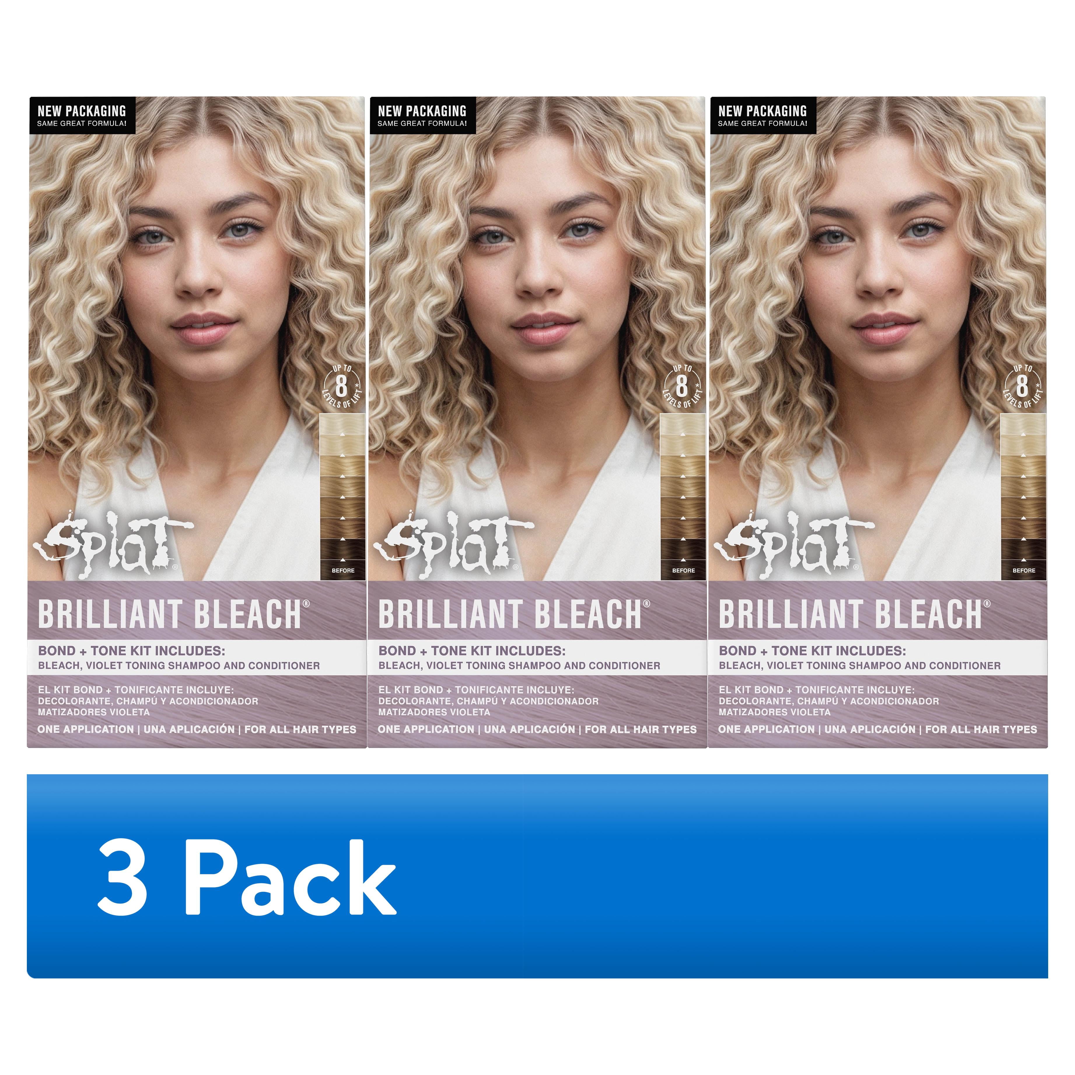 (3 pack) Splat Brilliant Bleach Kit with High-Lift Hair Bleach, Purple Shampoo, and Conditioner
