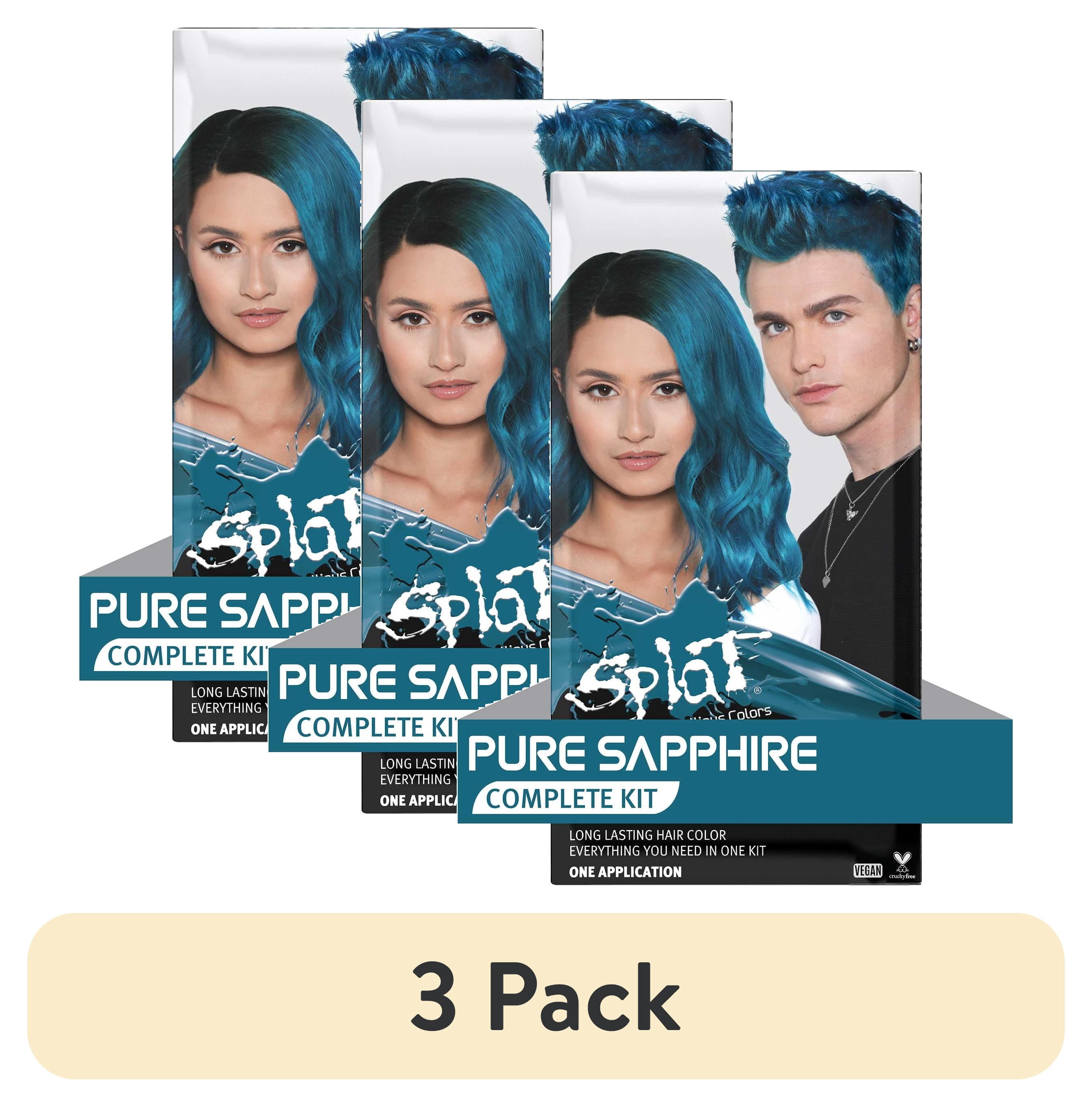 3 pack) Splat Pure Sapphire Hair Color Kit, Semi-Permanent Teal